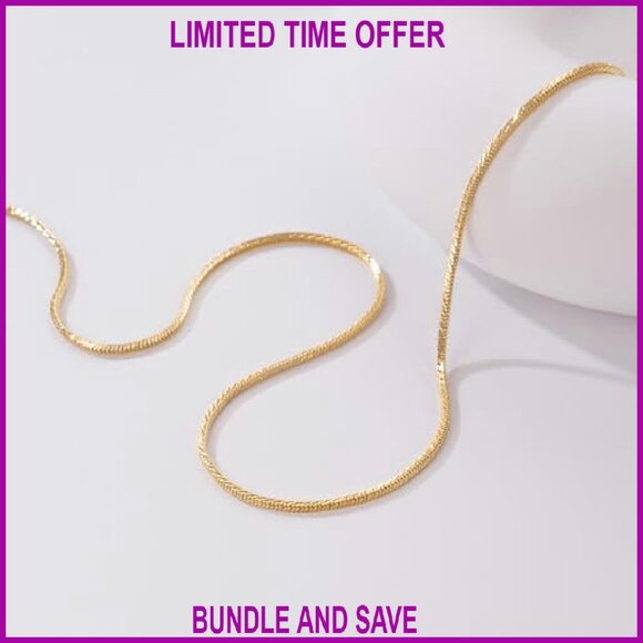 14K Gold Plated Snake Chain Necklace 16-24 Inch Thin Herringbone
